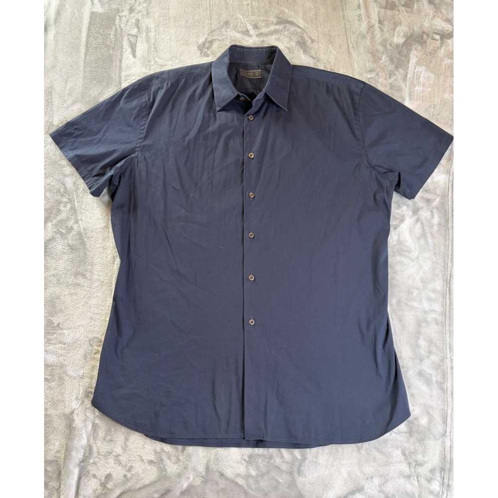 Prada Button-Up Size 17 Blue Cotton Point Collar